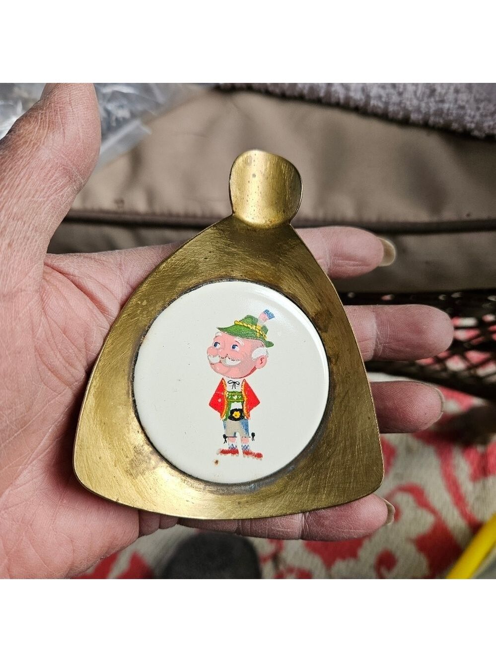 Vintage Canada Copperware Handpainted Triangular Ashtray for One